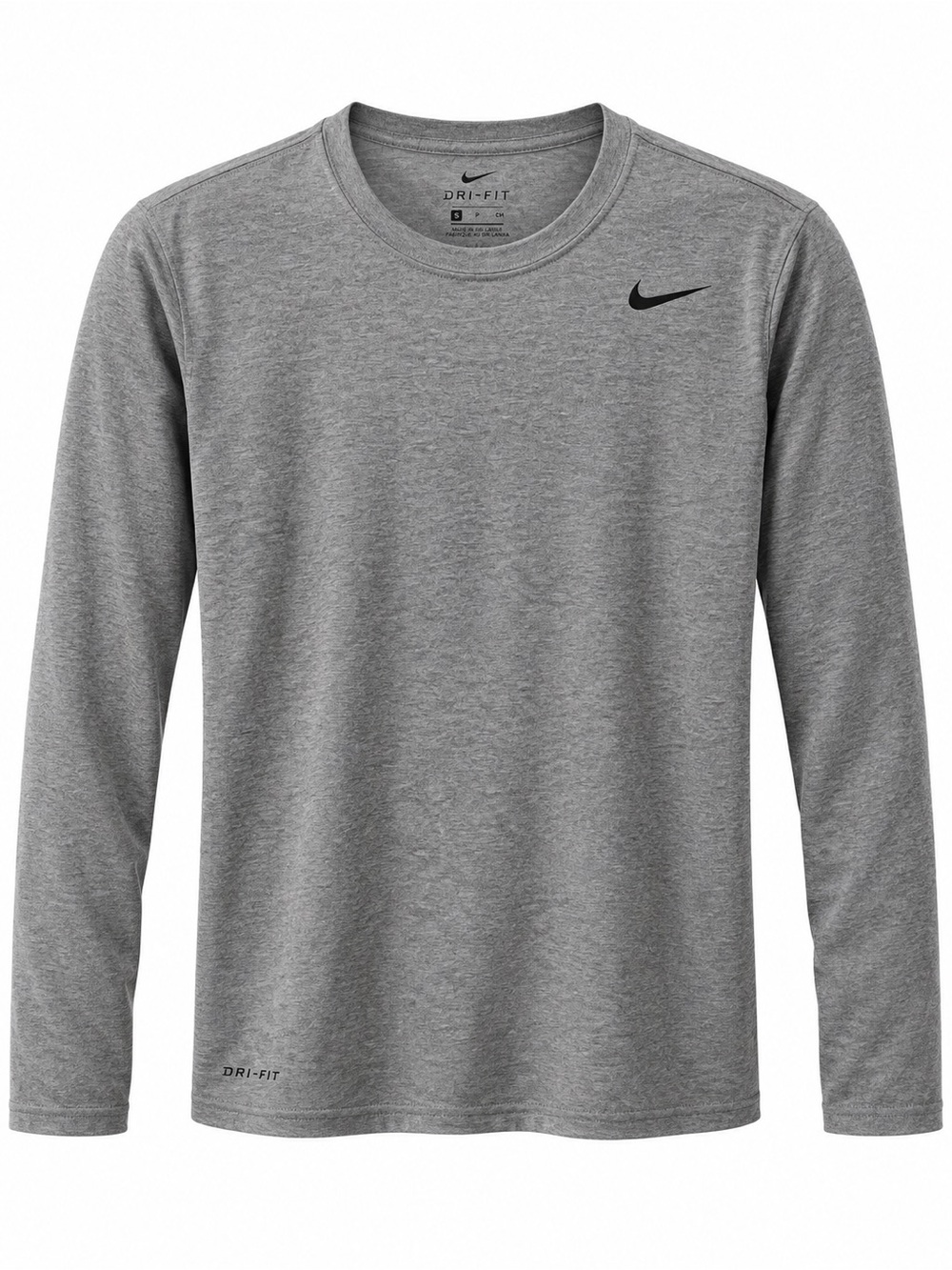 Nike Men’s Long Sleeve Dri-FIT Crew - Heather Gray with Black Swoosh